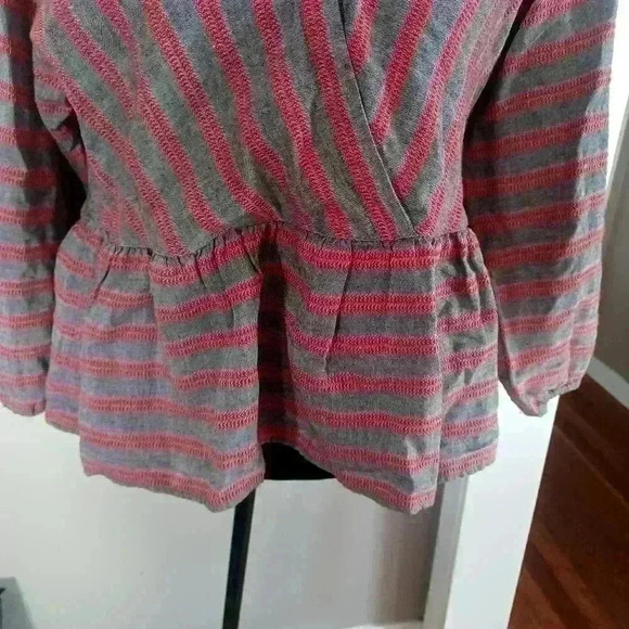 Madewell Womens Gray and Red Striped Bubble-Sleeve Peplum Top M - Picture 10 of 16